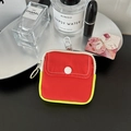 Mini pochette à monnaie bicolore rouge et jaune fluo avec un crochet en métal - Rouge orangé + Jaune