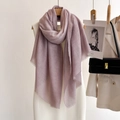 Elegant lavender thin scarf with fringe tassels draped over white dress for summer - 90*180cm / Leather Purple