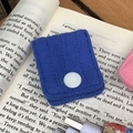 Blue canvas cable organizer pouch with white snap button for cords and earbuds - Quilted Royal Blue