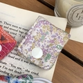 Floral fabric cable organizer with snap button closure for earphones and USB cords - Quilted Eggplant Flower