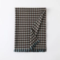 Houndstooth scarf in chocolate brown and blue grey with fringe trim for winter - New Houndstooth Blue Coffee