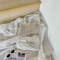 Handwoven cream crochet tote bag with mesh diamond pattern and long shoulder straps - Inner Bag Included / Off White