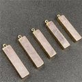 Five rectangular rose quartz stone pendants with gold plated edges for DIY jewelry making - Rose Quartz