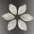 Set of six translucent white leaf pendants with carved veins for DIY jewelry making - Agate