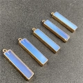 Rectangle light blue opal gemstone pendants with gold plated edges for DIY jewelry - Synthetic Opal