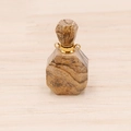 Geometrischer Parfümflaschen-Anhänger aus braunem Naturstein mit Goldhals - Jaspis