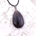 Water drop shaped teardrop pendant necklace in polished dark obsidian semi-precious stone - Grey Agate