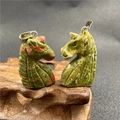Detail showing hand-carved tiger eye and unakite unicorn pendant necklaces with silver bails - Unakite Horse Head Style