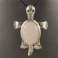 Silver turtle pendant necklace with a pink crystal shell and black braided cord - Rose Quartz 1pc