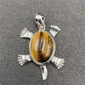 Turtle pendant with brown tiger eye stone inlay and polished silver metal limbs - Tiger Eye 1pc