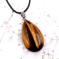 Water drop teardrop Tiger Eye stone pendant with brown cat eye effect and black cord - Tiger's Eye