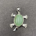 Silver turtle pendant with green natural stone inlay and detailed polished metal finish - Green Aventurine 1pc