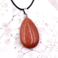 Waterdrop pendant necklace featuring reddish brown goldstone with golden glitters - Goldstone (Synthetic)