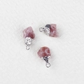 Set of three irregular raw pink crystal pendants with silver-plated metal edgings - Strawberry Quartz