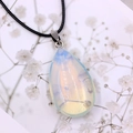 Water drop opal crystal pendant necklace with silver clasp and black cord strap - Opal (Synthetic)