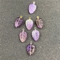 Leaf carved amethyst gemstone pendants with gold and silver loops for DIY jewelry - Amethyst