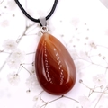 Waterdrop red agate pendant necklace with silver metal clasp and simple black cord - Red Agate