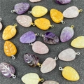 Leaf-shaped amethyst and rose quartz pendants with intricate vein carving detail - Mixed Random