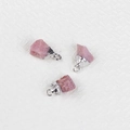 Three pieces of pink raw stone pendants with hammered silver metal edges and top loops - Red Jade
