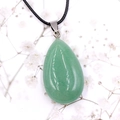 Water drop shaped green aventurine crystal pendant necklace with black cord strap - Green Aventurine