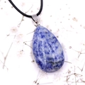 Natural sodalite teardrop stone pendant necklace with silver clasp and black cord - Blue Spot Stone