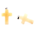 Minimalist light yellow natural crystal cross pendant with silver metal clasp - Topaz