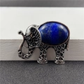 Elephant pendant in vintage silver with a large oval blue lapis lazuli gemstone - Lapis Lazuli Elephant Style