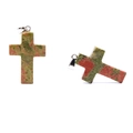 Natural unakite stone cross pendant with silver bail in green and orange tones - Unakite