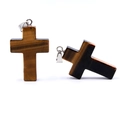 Natural tiger eye stone cross pendant featuring golden brown stripes and silver clasp - Tiger's Eye