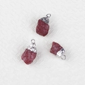 Irregular raw dark red amethyst pendant with silver plated edge and loop for DIY jewelry - Dyed Garnet