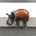 Elephant brooch with vintage silver metal and a large oval goldstone inlay - Goldstone Elephant Style (Synthetic)