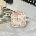 Mini-Ohrhörertasche aus cremefarbenem Stoff mit weinrotem Toile-de-Jouy-Blumenmuster - Ziegelrot Vintage Garten