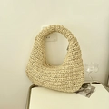 Handmade woven hollow hobo shoulder bag in cream white with chunky knit texture - Off White