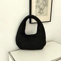 Handwoven black cloud hobo bag in a minimalist moon-shaped trendy straw texture - Black