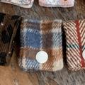 Fabric cord organizer in leopard, plaid and herringbone patterns with snap buttons - Woolen Blue Plaid