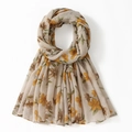 Detail of lightweight floral chiffon scarf with yellow flower print on beige fabric - Beige Yellow Brown (VE042-1#)