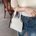 Sac à main fait main en coton blanc tissé ajouré avec anse tressée en décor intérieur - Blanc Cassé (Avec Sac Intérieur)