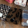 Mini fabric cable organizers in leopard, houndstooth and floral patterns with snap buttons - Corduroy Leopard Print