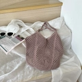 Hollow out cotton rope tote bag in dusty purple color with large capacity for vacation - Nude Pink (with inner bag)