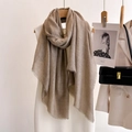 Taupe lightweight fringed long scarf draped over a white dress for sun protection - 90*180cm / Oat Gray Brown