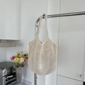 Chic beige large capacity crochet cotton rope shoulder bag for casual summer vacations - Off-white (With Inner Bag)