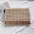 Brown and cream checkered houndstooth scarf with fine fringes for autumn and winter - Diamond Khaki