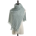 Winter houndstooth scarf in white and green with fringe tassels on a mannequin - Houndstooth Green