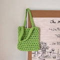 Sac à main en crochet vert citron fait main avec anses tissées pour la plage d'été - Vert