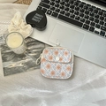 Mini floral canvas storage pouch in light blue and orange for earphones with clip - Orange Flower