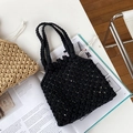 Sac à main en paille tissée noire évidée avec texture en maille et double poignées - Noir (Avec Sac Intérieur)