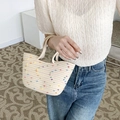 Handwoven cotton cord tote bag with colorful pom-poms for children and daily use - Off White