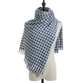 Blue and white houndstooth scarf with fringe detail on a mannequin torso - Houndstooth Blue