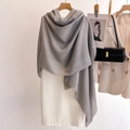 Elegant grey thin shawl with short fringe, styled over a white dress for summer wear - 90*180cm / Light Smoke Gray
