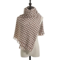 Classic brown and beige houndstooth scarf with soft fringe on a white mannequin - Houndstooth Khaki